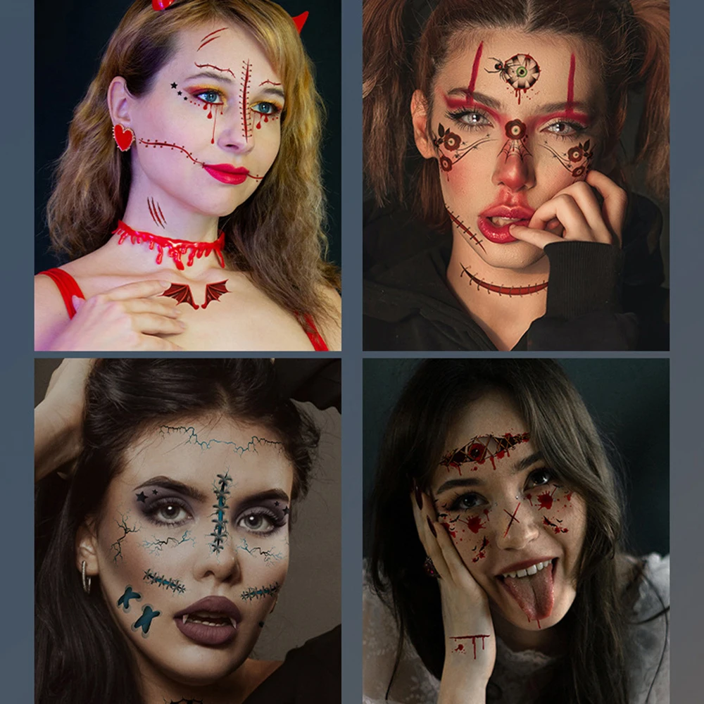 

Halloween Bloody Wound Tattoo Stickers Simulation Scar Horror Tattoo Stickers Temporary Waterproof Face Stickers DIY Party Decor