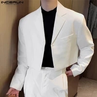 INCERUN Men Blazer Solid Color Lapel Long Sleeve Streetwear Casual Suits Autumn One Button 2023 Fashion Male Crop Coats S-5XL 1
