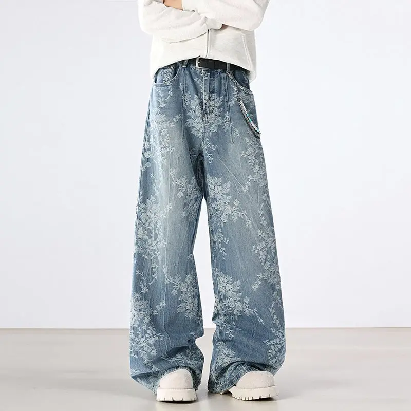 Embroidered Retro Wide-Leg Jeans, Autumn Winter Collection
