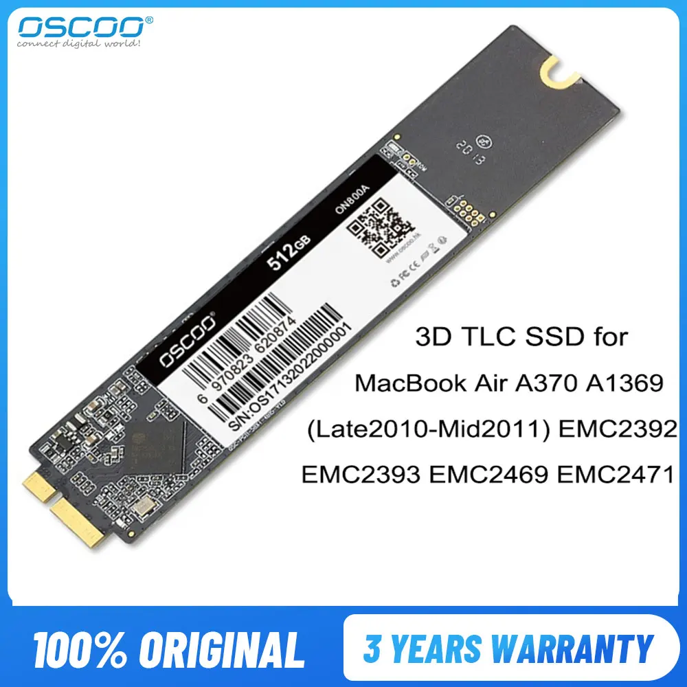 

OSCOO SATA3 SSD for MacBook Air 2010 2011 A1369 A1370 Hard Drive Solid State Disk 512GB 1TB Capacity Upgrade Apple Macbook SSD