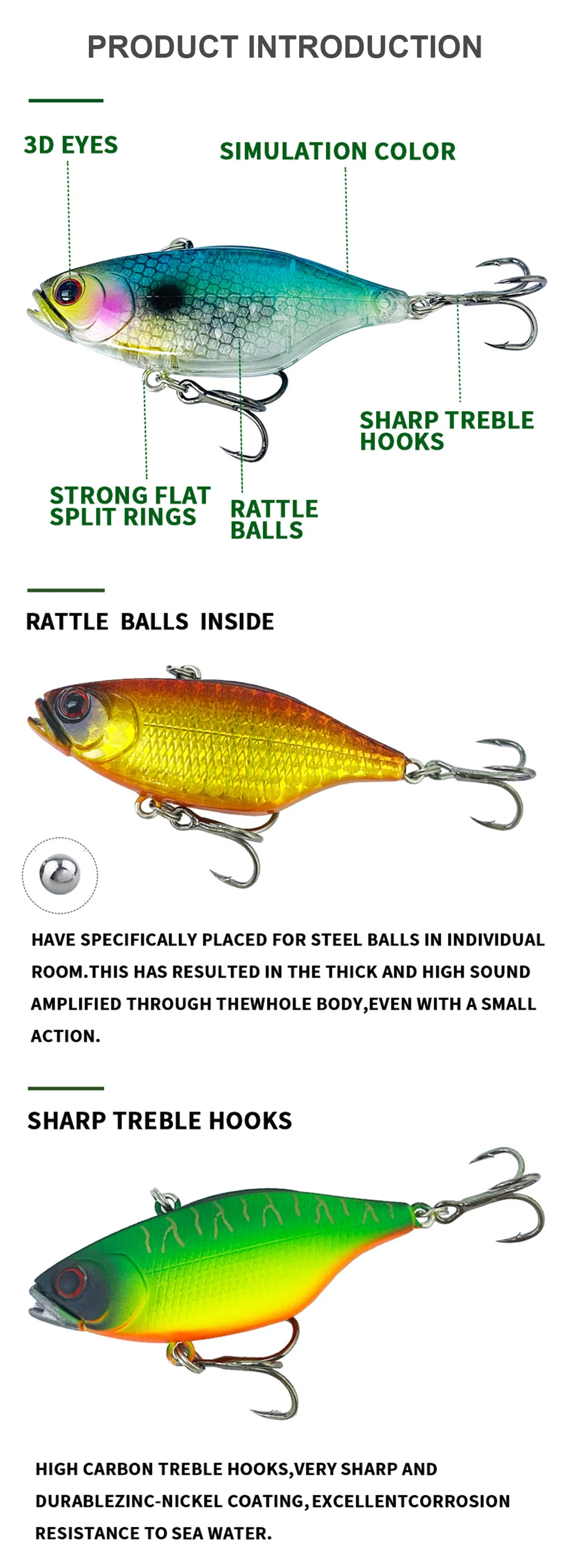 Description Picture 5 of item6cm 11.9g Fishing Lures Sinking VIB Wobbler Long Casting Vibration Artificial Hard Bait Jerkbait Seawater Fishing Bass VIBE132