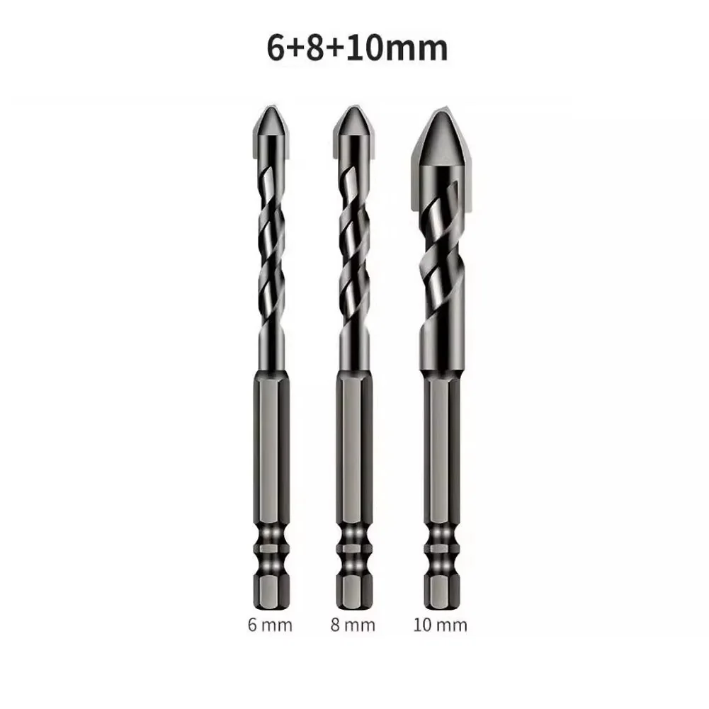 

3pcs 6/8/10mm Multifunction Drill Bit Eccentric Drill Crooked Head Drill Glass Tile Ceramic Punching Triangular Drilling Tool