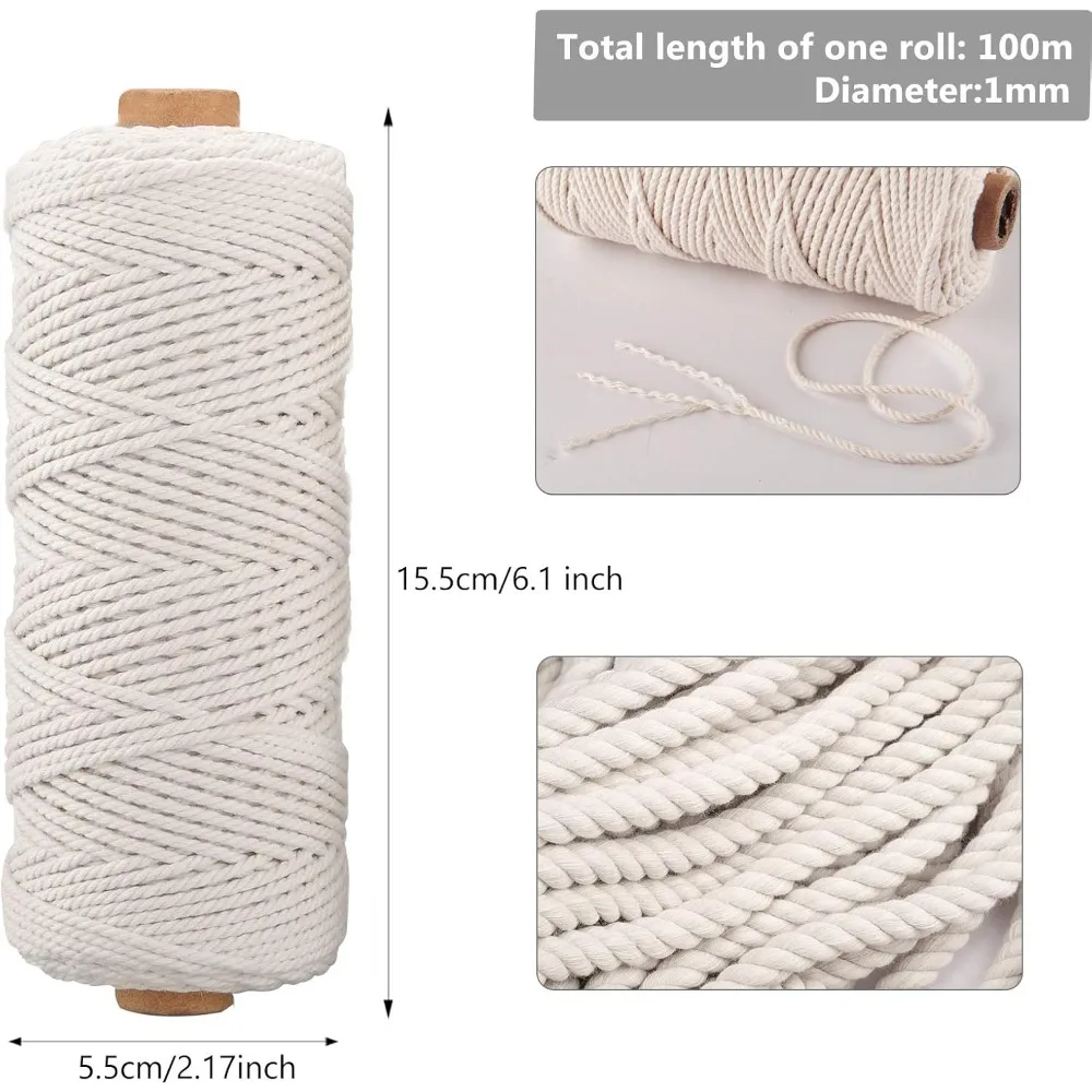 100% Cotton Cord Rope String DIY Handmade 200 Meters Cotton Macrame Rope Craft Cord for Crafts Knitting Plant Hangers Christmas