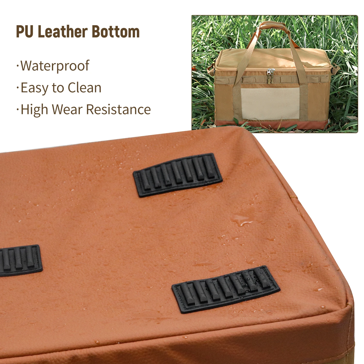 60L Large Camping Storage Bag Collapsible Cooking Trunk Organizer 600D Oxford Fabric, Waterproof Bottom Black//Khaki 6