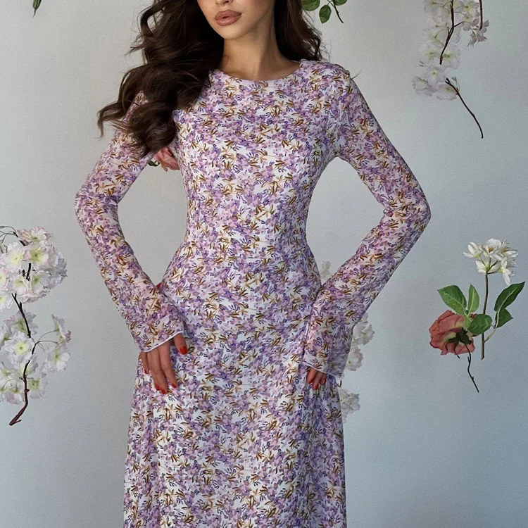 Elegant Printed Fashion Maxi Dress For Women Lace-Up Long Sleeve Party Dress High Waist Bandage Women's Bodycon Dress New