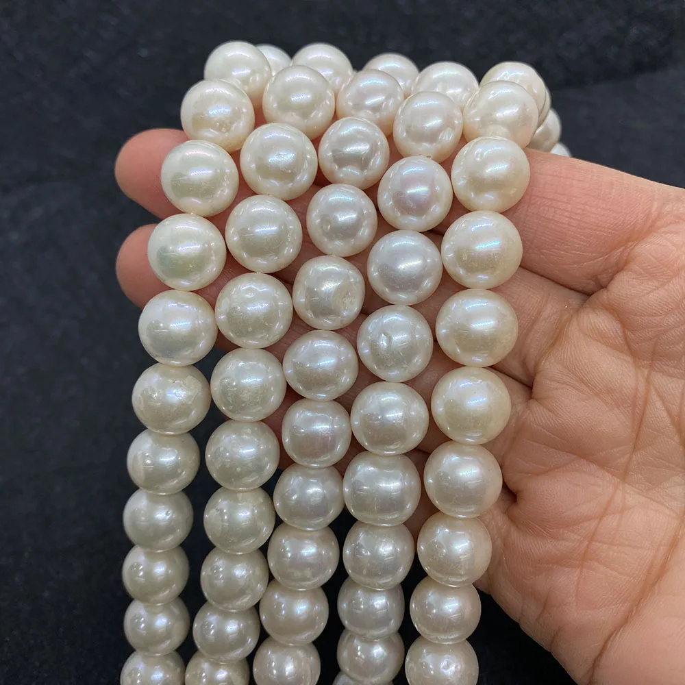 Natural Freshwater Pearl Beads High Quality White Round Perforated Beads DIY Necklace Earrings Jewelry Accessories 11-12mm