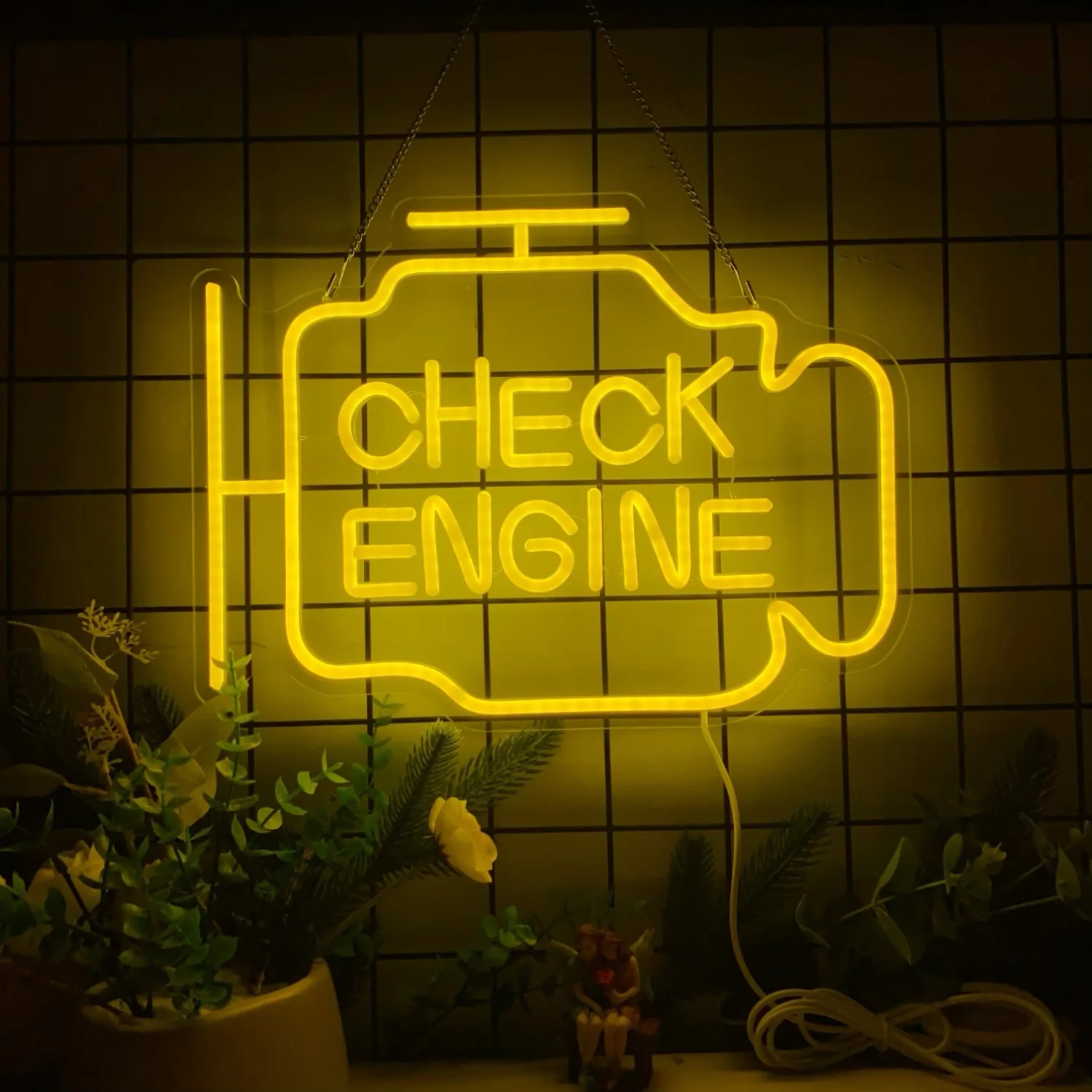 Neon Sign Check Engine Neon Signs Wall Decoration LED Neon Garage Signs Garage Lighting Signs For Men's Auto Repair Shop Workshops