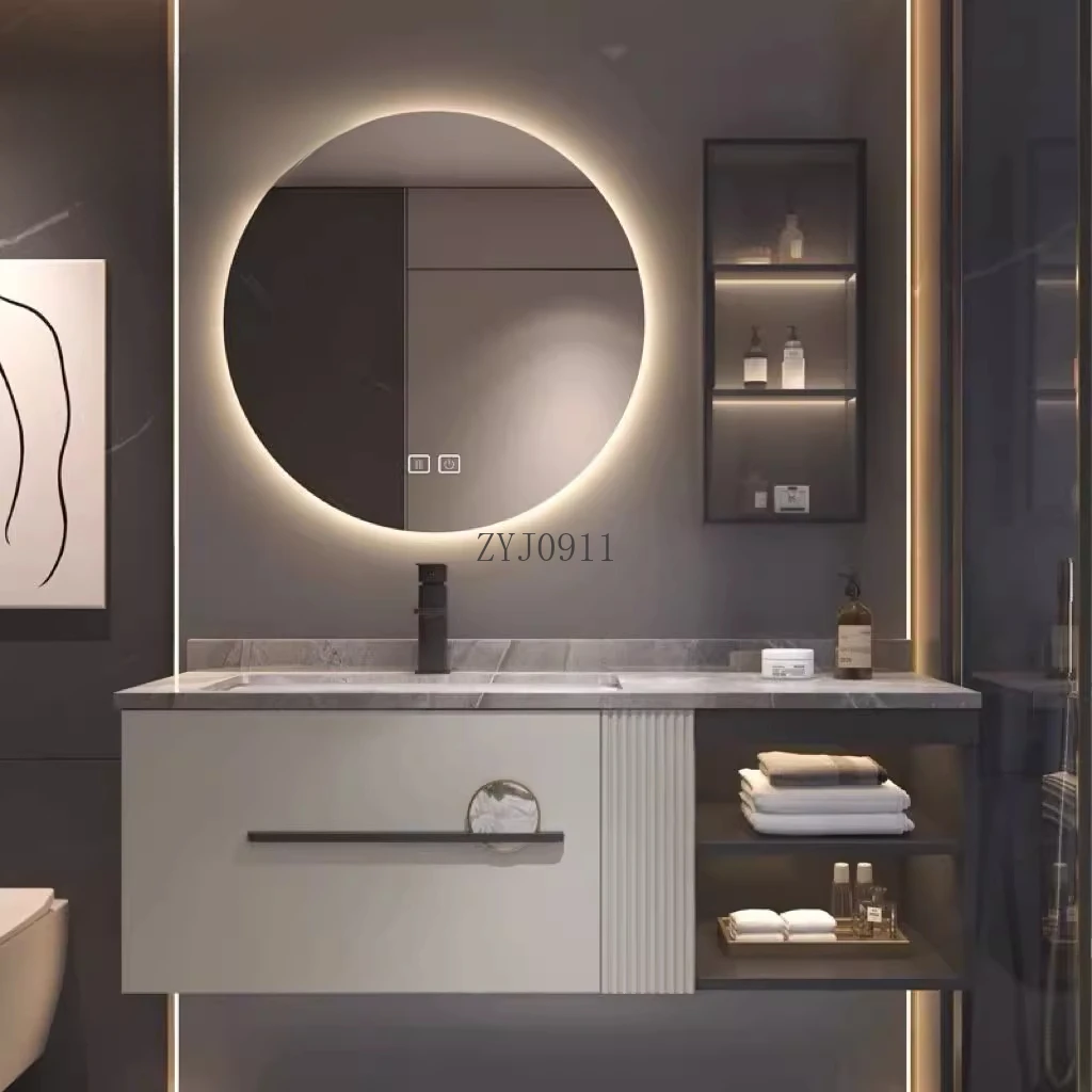 *Light luxury rock slab bathroom cabinet combination oak solid wood smart bathroom cabinet