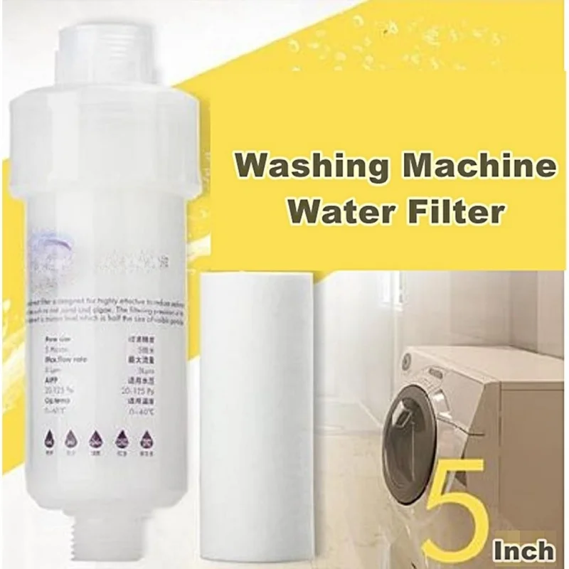 5" PRE Water Filter Cartridge Washing Machine Filter with Adapter Bathroom Water Heater Toilet Household Purifier