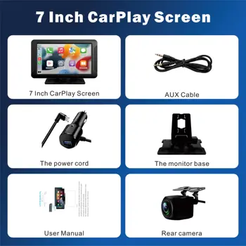 Pionrat Portable 7'' Wireless CarPlay Android Auto Screen Touchscreen w/ Bluetooth Navigation FM Voice Control Magnetic Mount 7