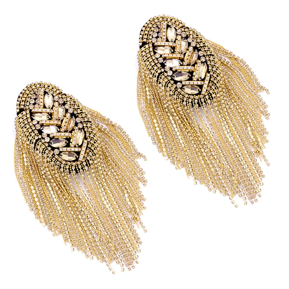 

Shoulder Tassel Epaulet Badge Fringe Board Brooch Silver Boards Rivet Epaulettes Rhinestone Men Punk Chain Epauletsarm Mark