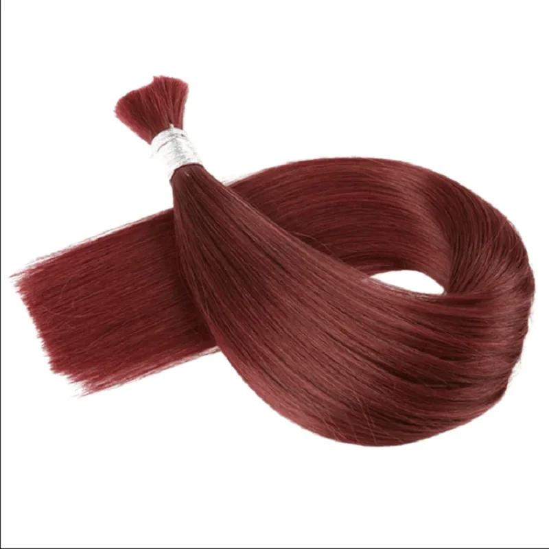 Red Color Human Bulk Hair Natural Straight Hair For Braiding 50/100g Per Set Human Braiding Bulk Bundles 12-26 Inches