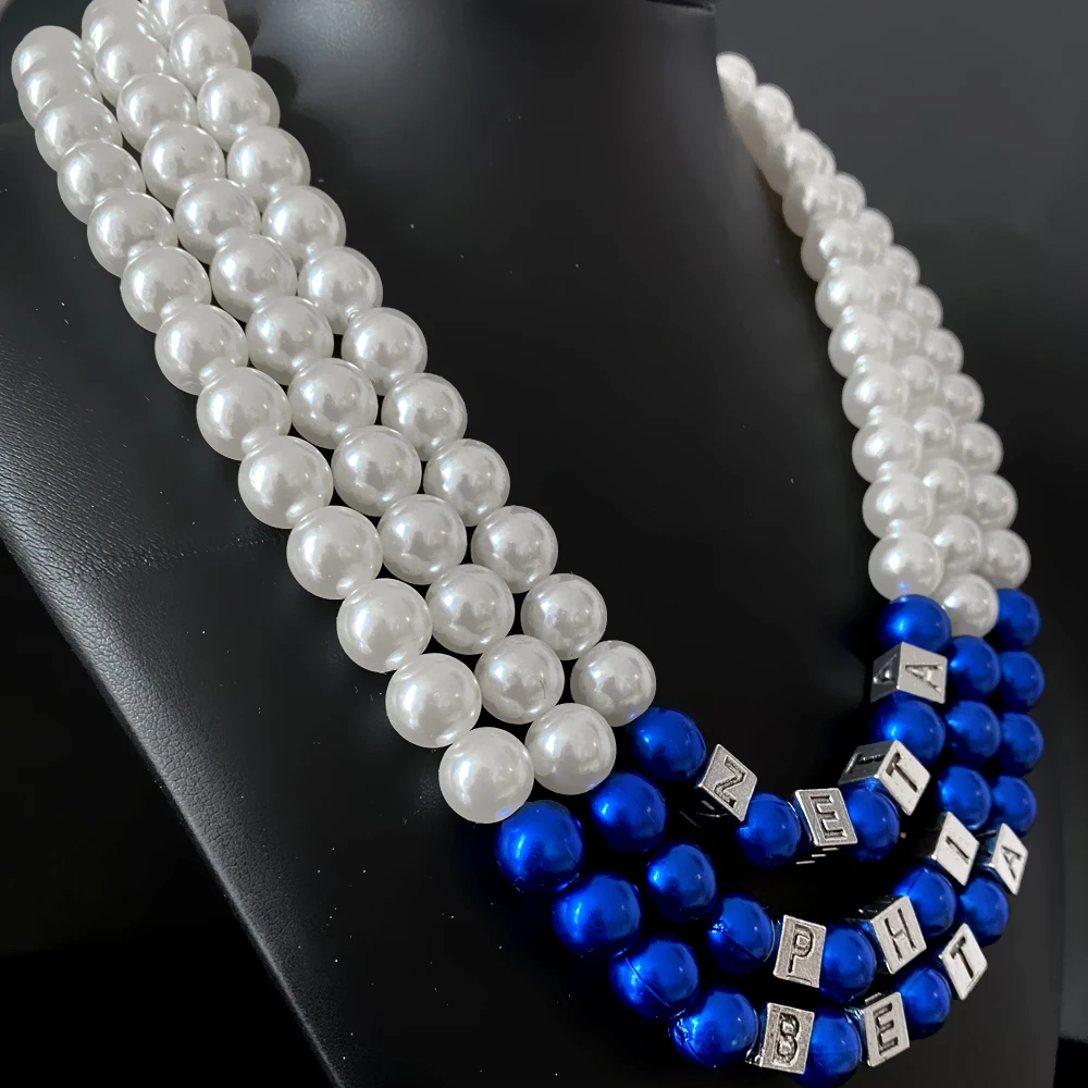 American Black Women ZETA PHI BETA sorority blue multi-layered imitation pearl bead necklace choker women necklace