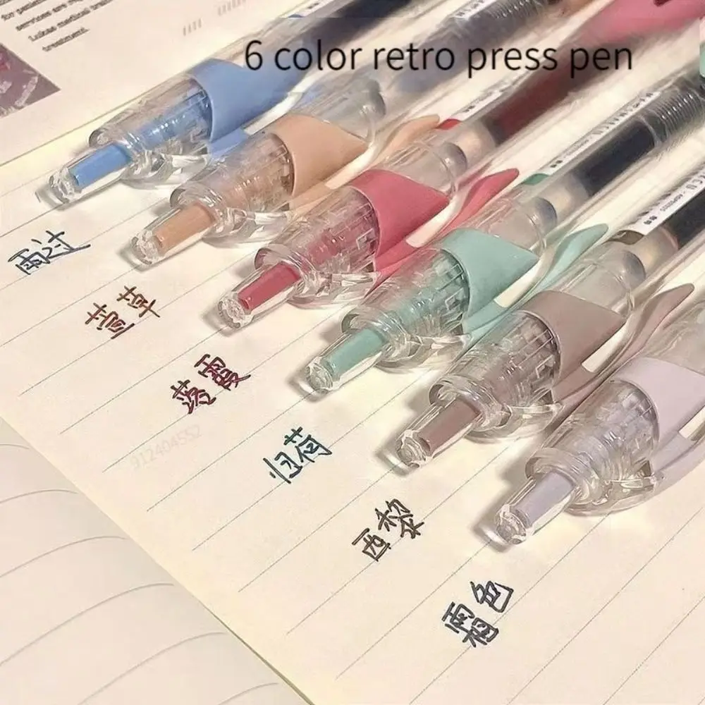 6Color/Set 0.5mm Press Type Gel Pens Retro Colored Ink Ballpoint Pen Students Writing Tool Neutral Pen School Office Supplies 6pcs dog pen press type black ink gel pen 0 5mm graffiti writing pens school stationery 732