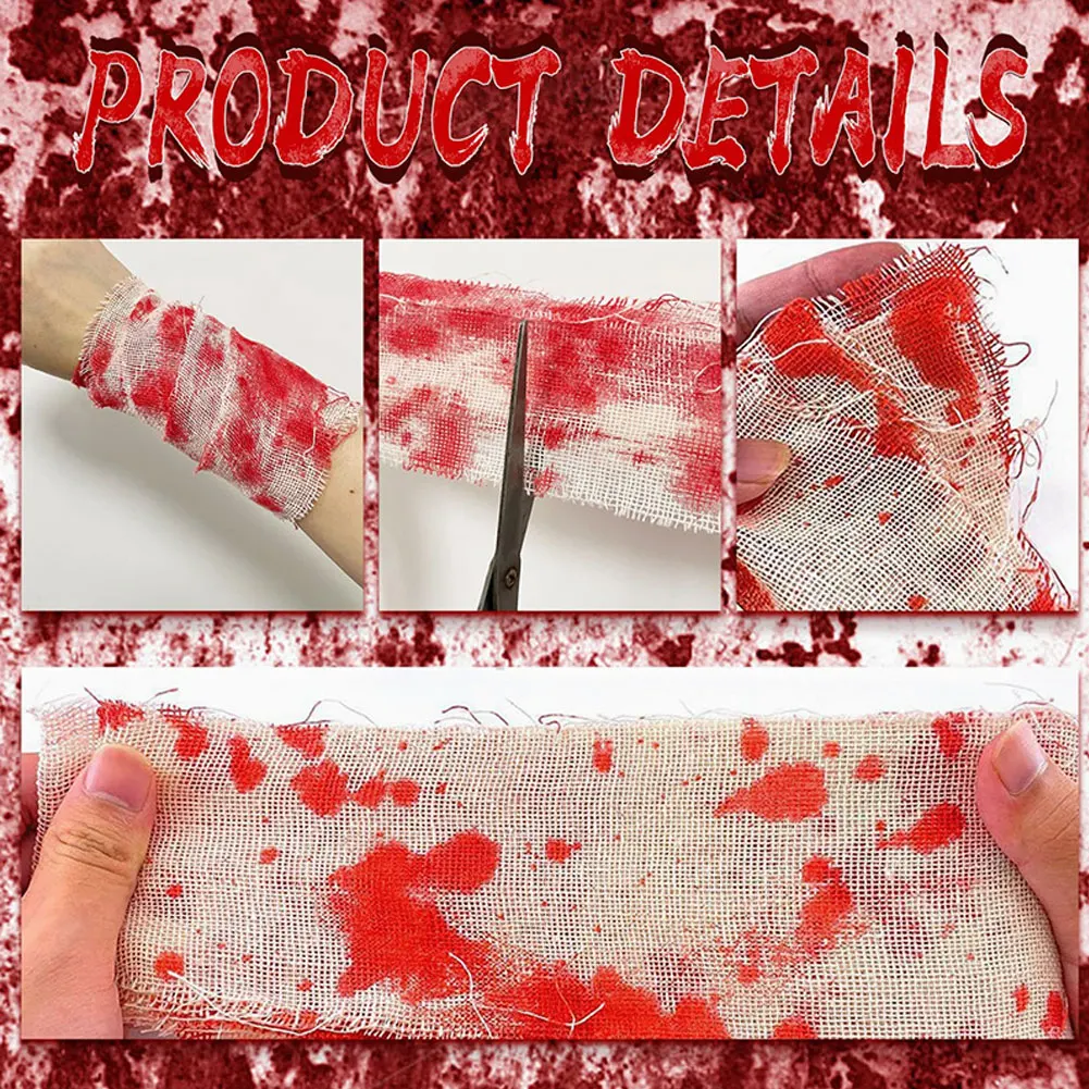 1Pc Halloween Bloody Cloth Strips Blood Gauze Bandage Haunted House Warning Isolation Belt Home Horror Party Scene Decor Props