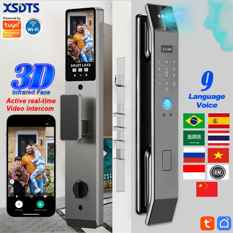 XSDTS Wifi Tuya APP Face Recognition Smart Door Lock With Camera Video Call Voice Intercom Digital Door Lock Automatic Door Lock
