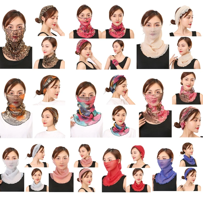 

Women Neck Gaiter Face Mask Mesh Floral Sunscreen Earloop Scarf Headband