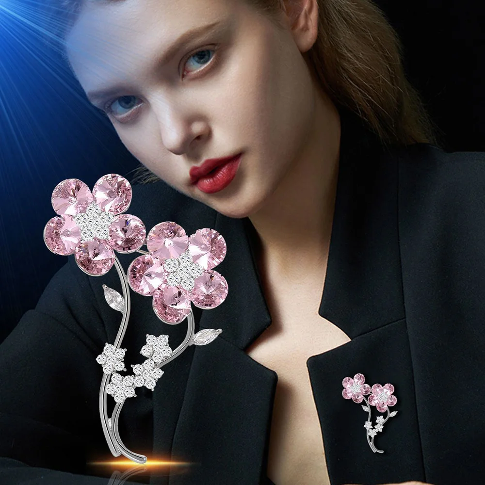 

Luxury Pink Green Zircon Tulip Flower Brooch for Women Elegant Pearl Floral Lapel Pins Plant Button Badge Wedding Jewelry