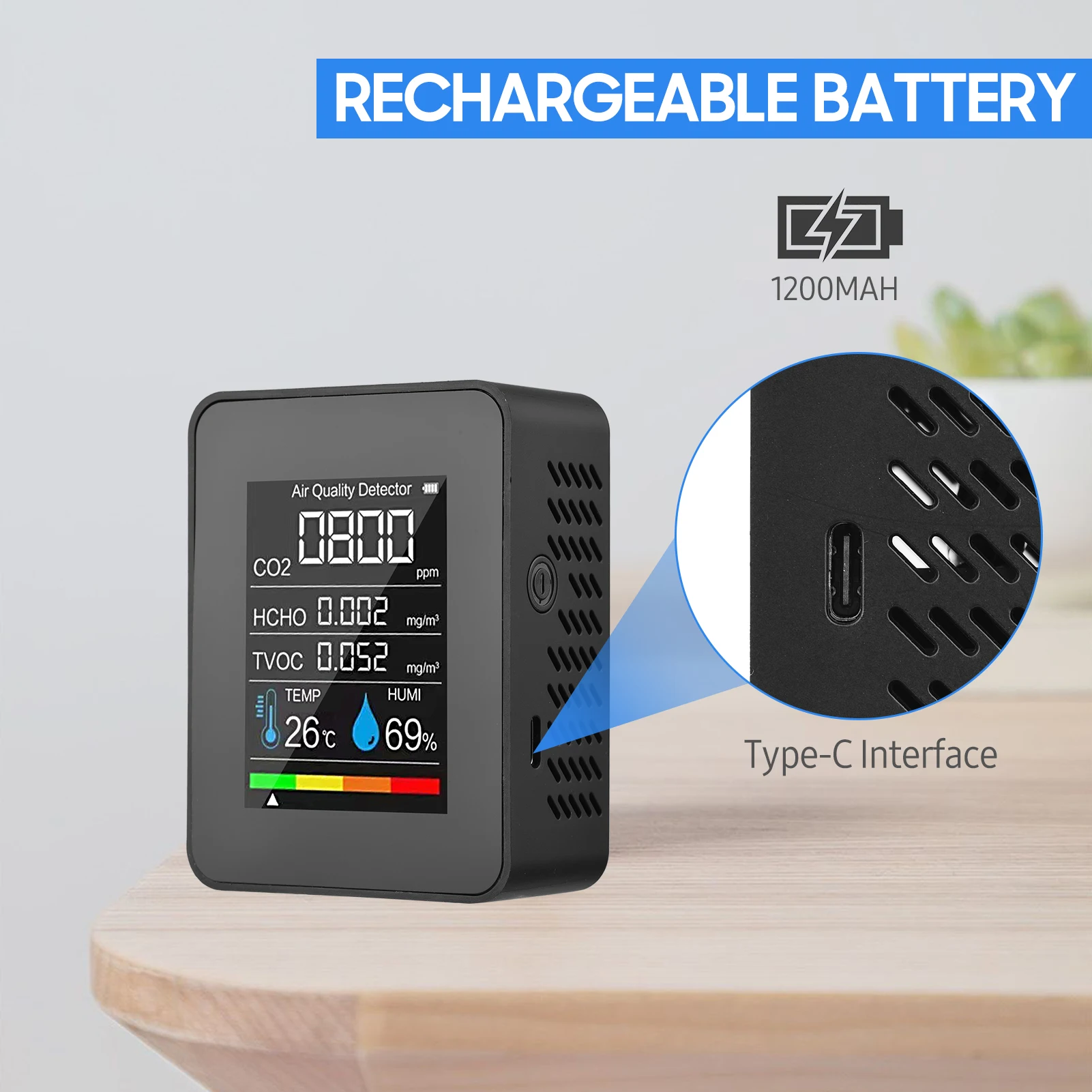 ǳ  , ˵ HCHO TVOC ׽, LCD µ  ׽, ˶ CO2 跮, 5 in 1