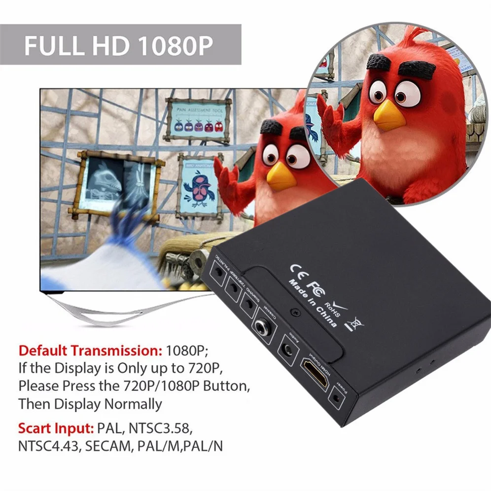 GRWIBEOU SCART lub HDMI-kompatybilny z konwerterem HD 1080P Adapter Audio wideo dla odtwarzacza DVD/dekodera HDTV