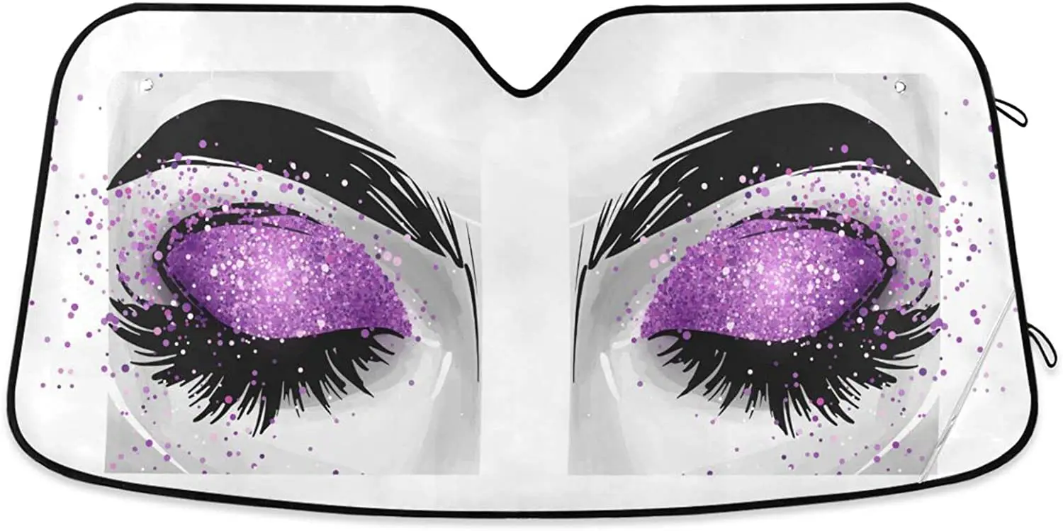 

Sexy Women Eye Car Windshield Sunshades Purple Glitter Eyeshadow Sun Shade Reflective Block UV Rays Visor Cover Foldable