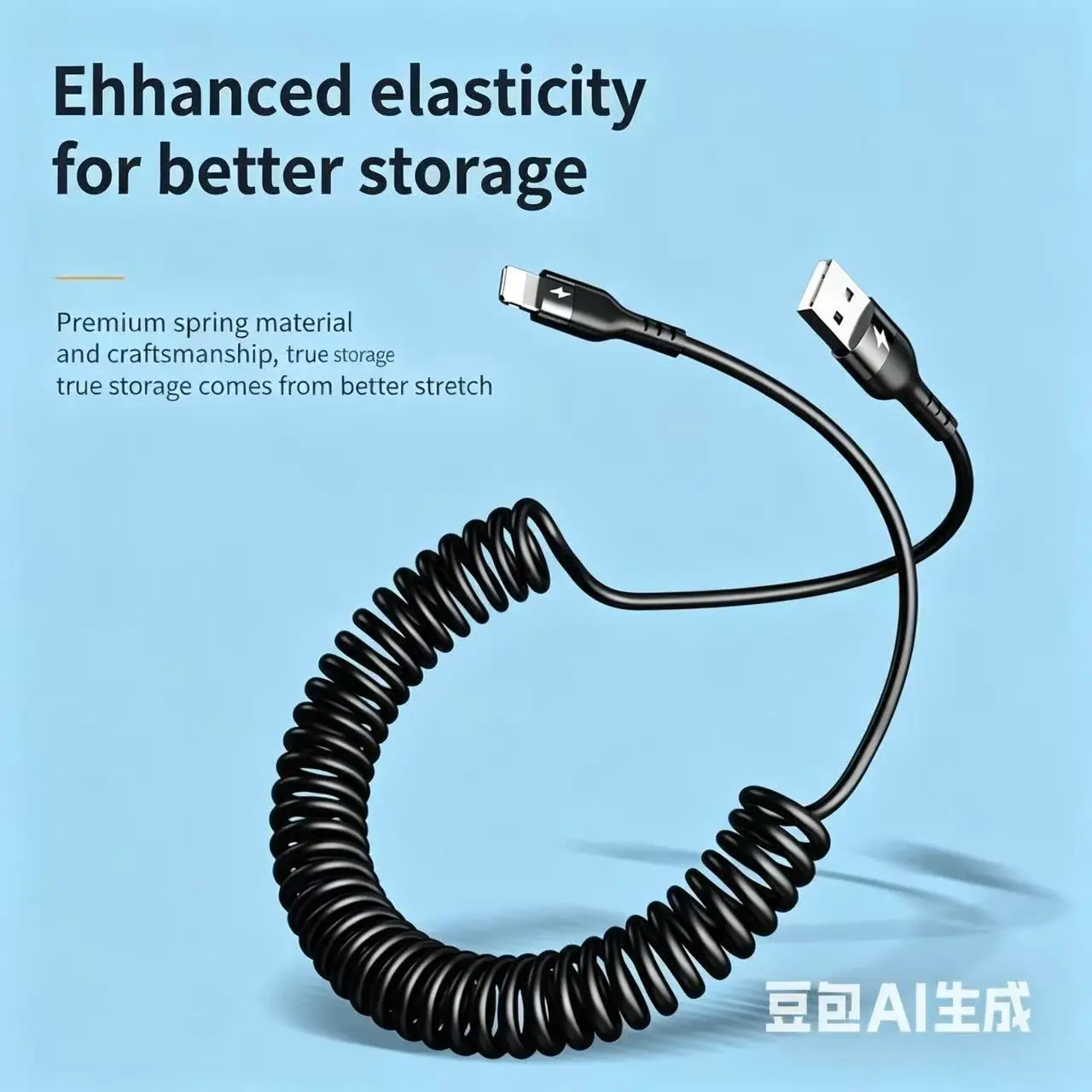 240W 초고속 충전 스프링 USB 케이블, 접이식 코일형 Type-C/Lightning 코드, 두꺼운 순수 구리, 데이터 동기화, 차량용 휴대폰용