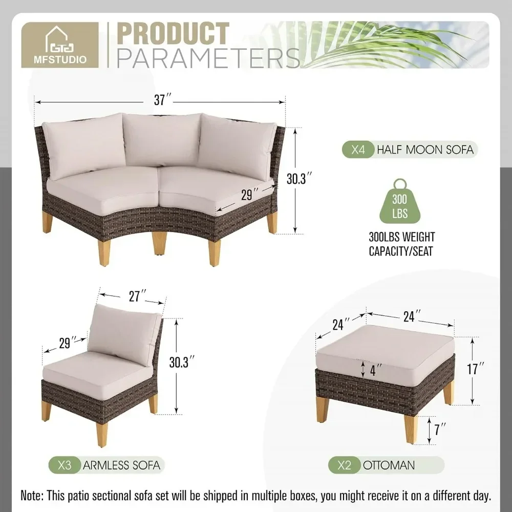 7 Pieces Wicker Patio Furniture Set, All-Weather Rattan Outdoor Conversation Half-Moon Curved Sectional Sofa Set for Garden 6