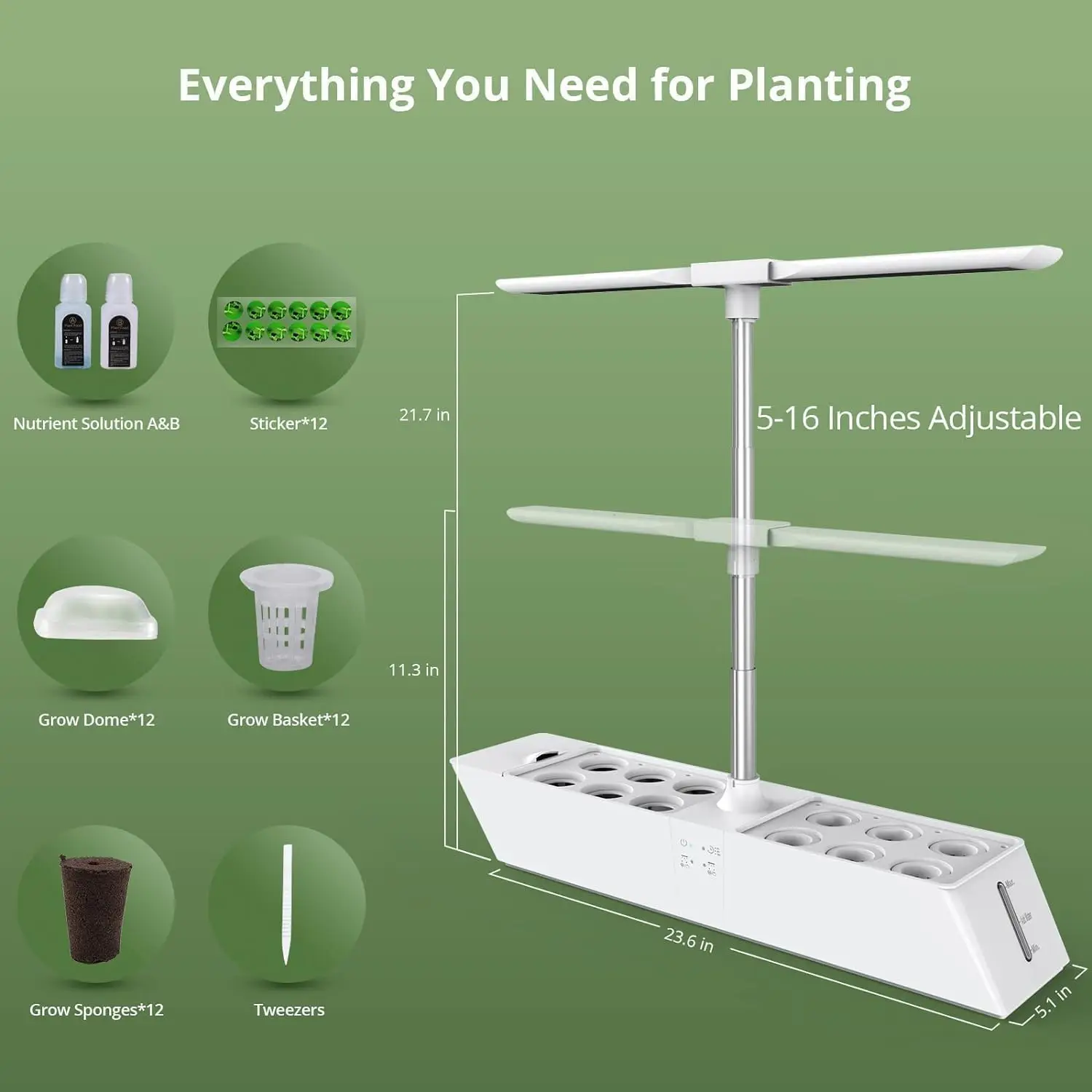 12 Pods Hydroponics Growing System Indoor Garden, Herb Garden Kit Indoor with 24W 5 Color Full Spectrum LED Grow Light