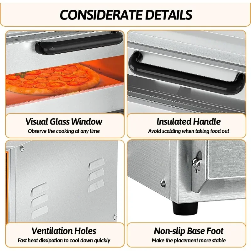 Shikha Commercial Countertop Pizza Oven 16 inch, Double-Layer Electric Pizza Maker Machine with Stone