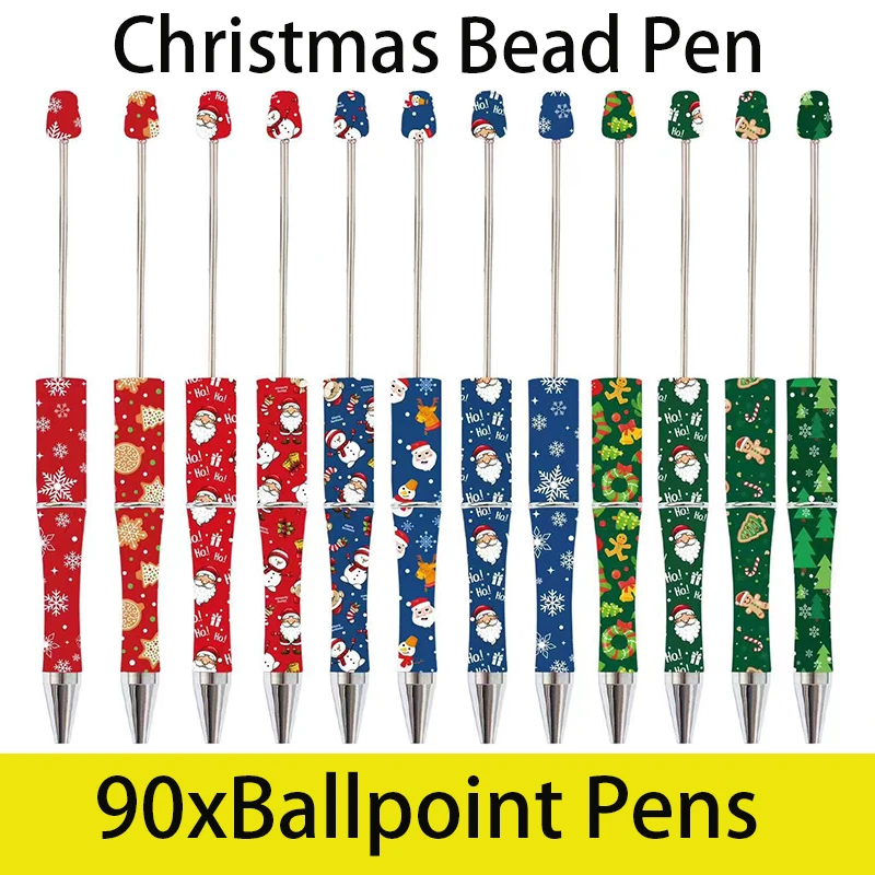 

90Pcs Plastic Christmas Beadable Pen Bead Pens Ballpoint PenPersonalized Gift Pen for Writing Student Pen School Office Supplies