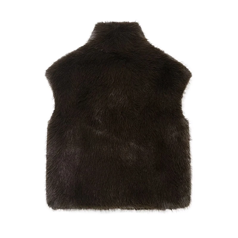 Faux Fur Vest Top Women Fashion Turtleneck Fluffy Vests Coat 2025 Winter Female Elegant Sleeveless Jacket Waistcoat Outerwear