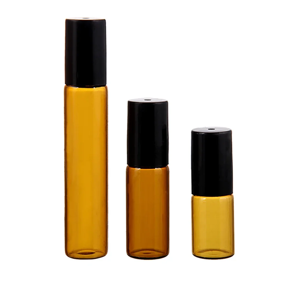 5pcs/lot 1ml 2ml 3ml 5ml 10ml Amber Glass Doterra Essential Oil Roll on Bottles TestVials Steel Ball Containers