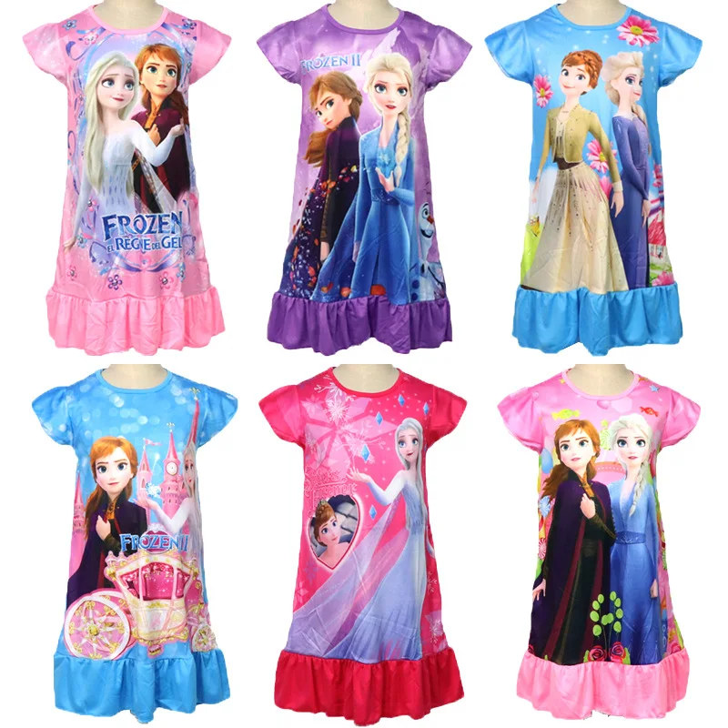 

2023 Disney Princess Girls Dress Summer Clothing Kids Clothes Frozen 2 Anna Elsa Children's Pajamas Birthday Casual Costume