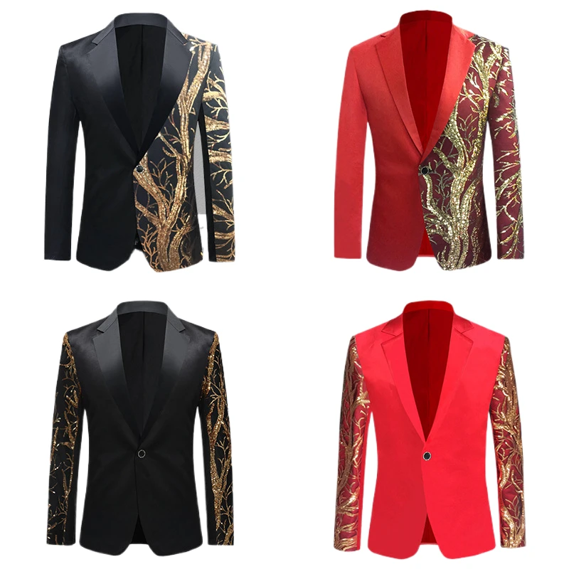 

New Men's Coat Singer Suit Color Paired Sequins Long Sleeve Master of Ceremony Host Casual Suit Jacket(Only Jacket)