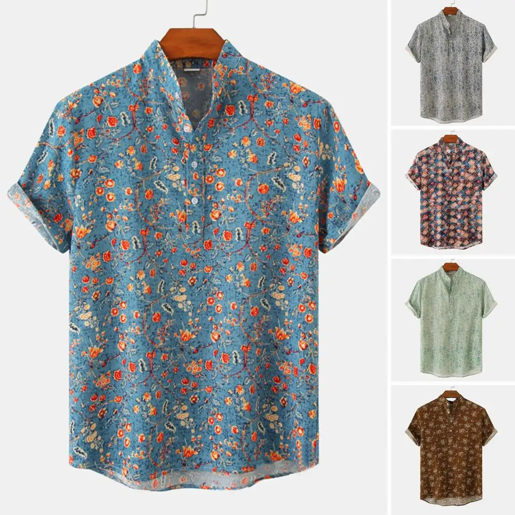 

Men Vacation Shirt Half Placket Collar Beach Shirt Casual Men Top Men Hawaiian Shirt Soft Men Top Holiday Vacation Clothing