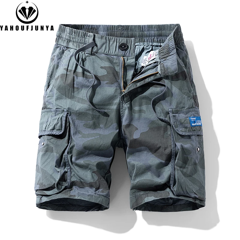 New Men Summer Outdoor Leisure Camouflage Comfortable Shorts Men Elastic Waist Loose Straight High-Quality Design Shorts Male 4