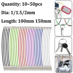 50~10pcs 10/15CM Stainless Steel Keychain Tag Rope Wire Cable Loop Screw Lock Gadget Rings Key Keyring Circle Camp Rope Fittings