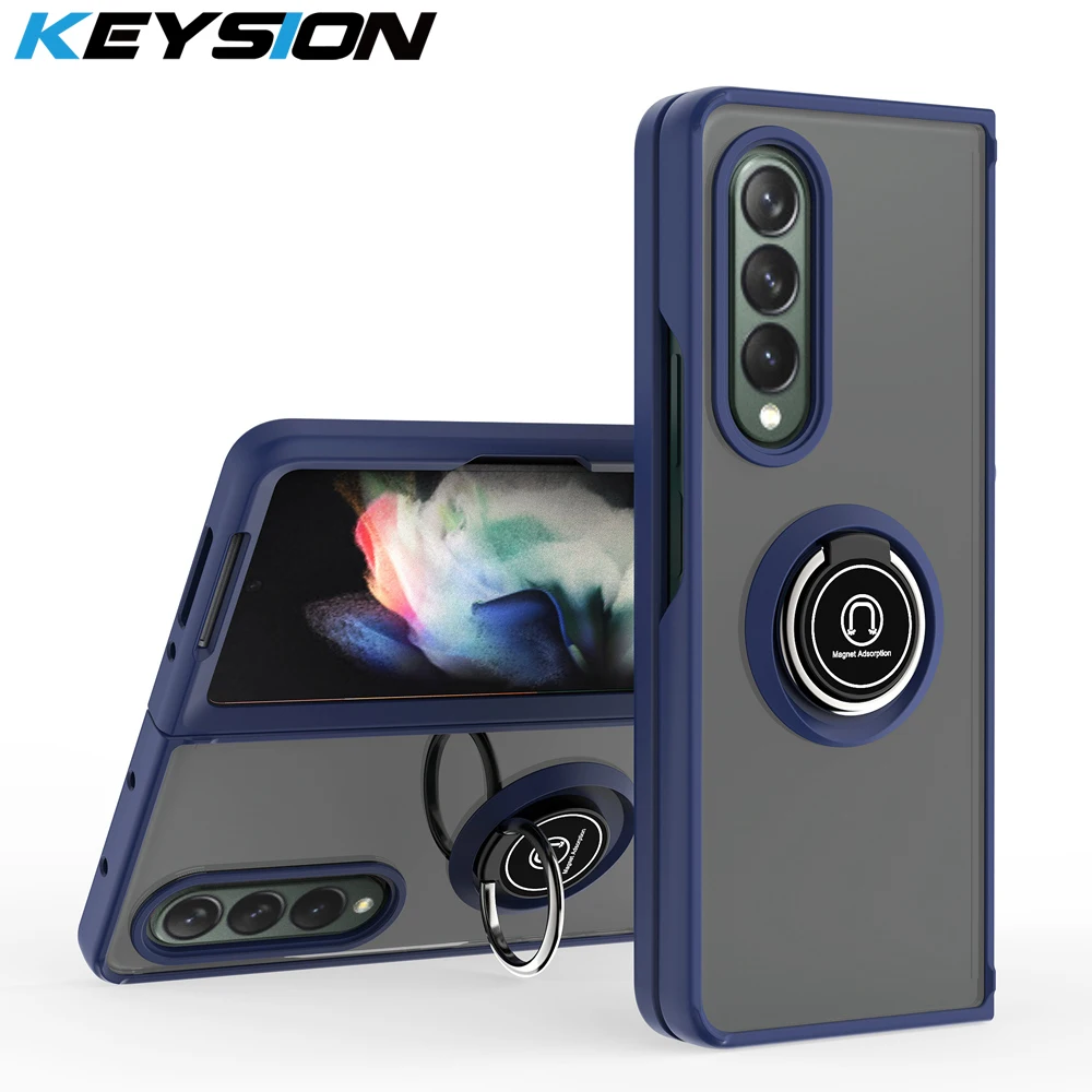 KEYSION Custodia opaca alla moda per Samsung Z Fold 3 5G Supporto per anello trasparente Cover posteriore antiurto per Galaxy Fold 3_voghion.com