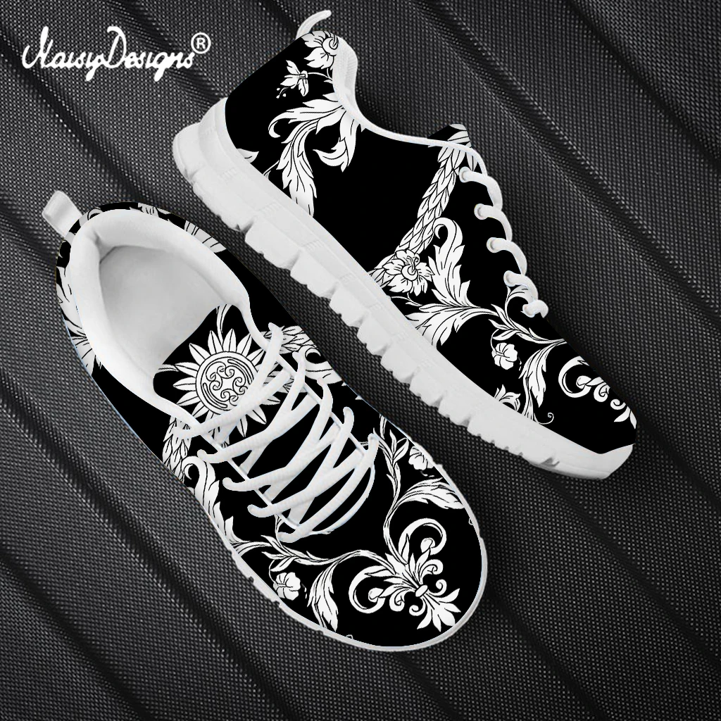 

Noisydesigns Casual White Lace Up Flats Shoes Girls Funny European Vintage Baroque Flower Prints Woman Sneakers Fashion Footwear