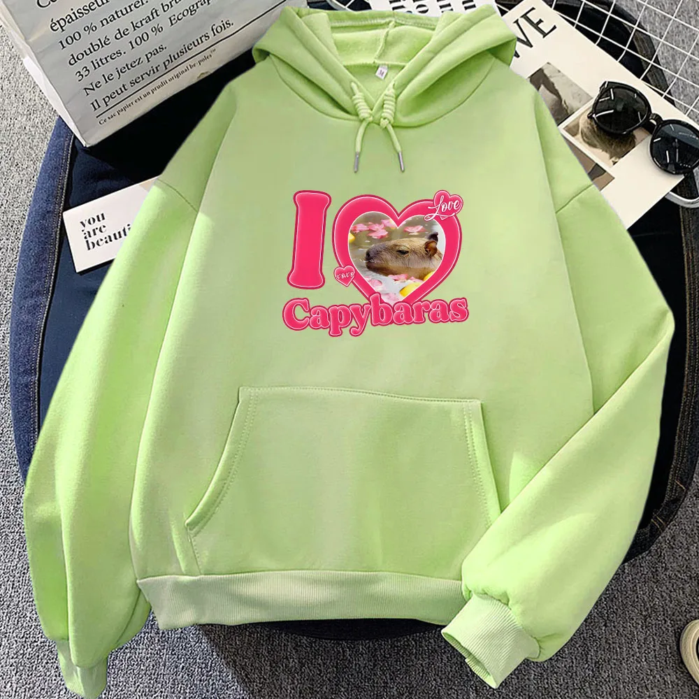 Cute I Rare Love Capybara Hoodies Kawaii Cartoon Graphic Printing Sweatshirts Long Sleeve Clothes for Women Sudaderas Para Mujer