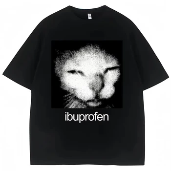 2026 Vintage Funny Ibuprofen Cat Meme Graphic T Shirt men Women Humor Fashion T Shirts Oversized Casual Streetwear T-shirts Y2K