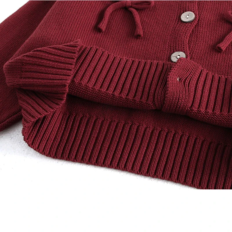 Red Long Sleeve Knitted Sweater Jacket for Girls