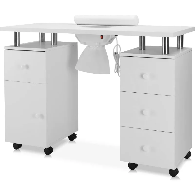

Manicure Table Nail Desk for Nail Tech, Nail Table Station w/Electric Dust Collector, Makeup Storage
