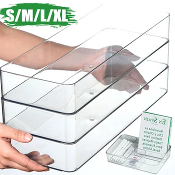 Organizzatori per cassetti da scrivania Scatola portaoggetti trasparente per cosmetici Organizzatore trasparente per cancelleria Contenitore per cucina Strumenti per organizer per bagno