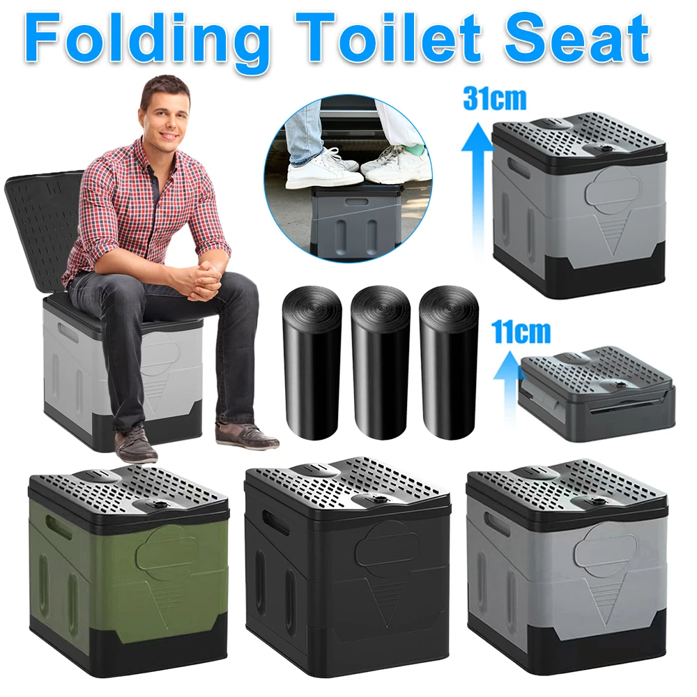 Portable Folding Toilet for Outdoor Camping Potty for Adults Kids Cover Design Seat Toilet Reusable Picnic Car Travel