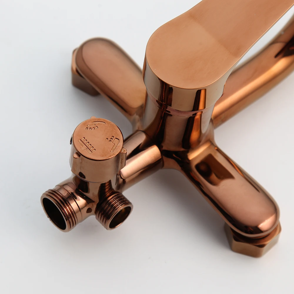 Bathroom Shower Faucet Set Luxury Rose Golden Solid Brass Handle Bathroom Bathtub Mixer Rainfall Hand Shower & Spray Facuet