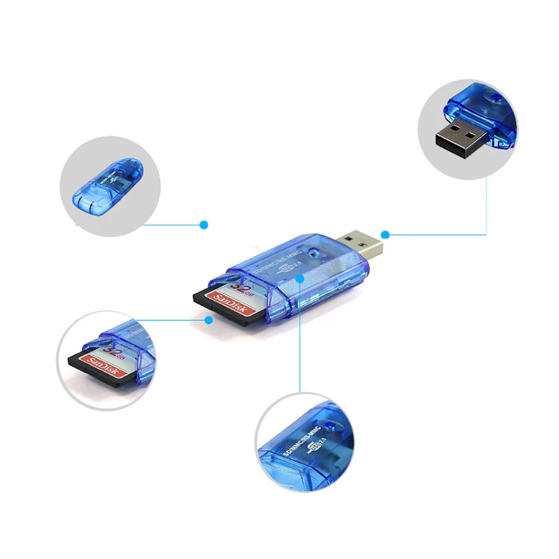 Transparenter USB2.0-Kartenleser SD SDHC MMC Speicherkarte Extend Adapter Laptop Computer Kamera Ansicht Datenkarten-Schreibgerät Dongle – Detail 9