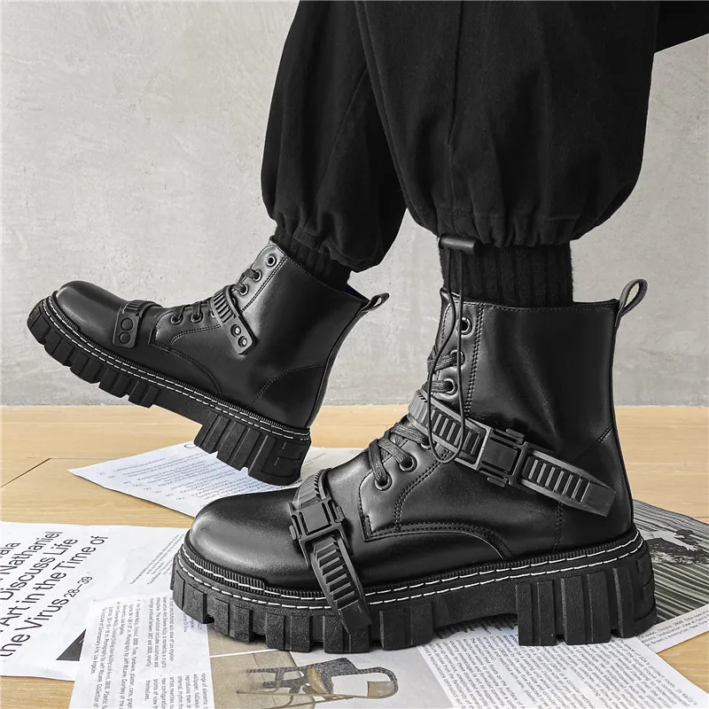 Botas tobilleras de cuero hombre, de herramientas de alta calidad, color negro, Punk, Oxfords, para exteriores, Otoño e | - AliExpress