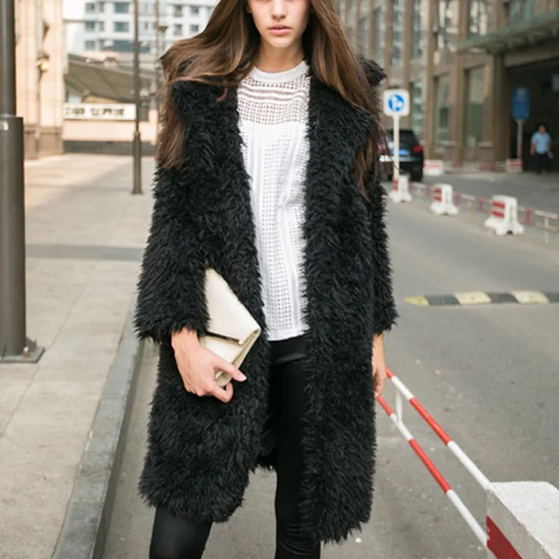 

Women's Lapel Loose Dark Button Plush Mid-length Woolen Coat 2023 Autumn and Winter New Fashion Women's Pure Color Woolen Coat