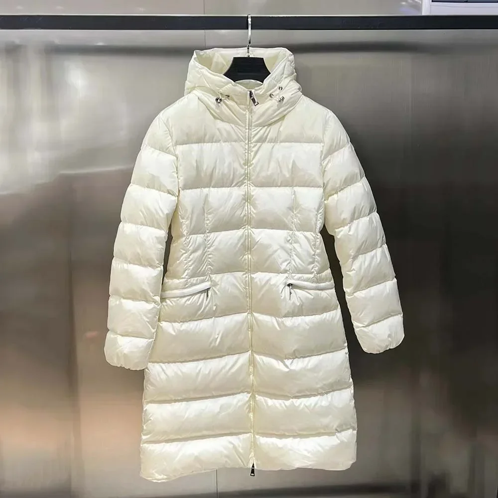 

Women Down Jacket 2024 Winter New Y2K White Goose Down Slim Waist Long Coat Fashion Windproof Thickened Warm Hooded Down Jacket